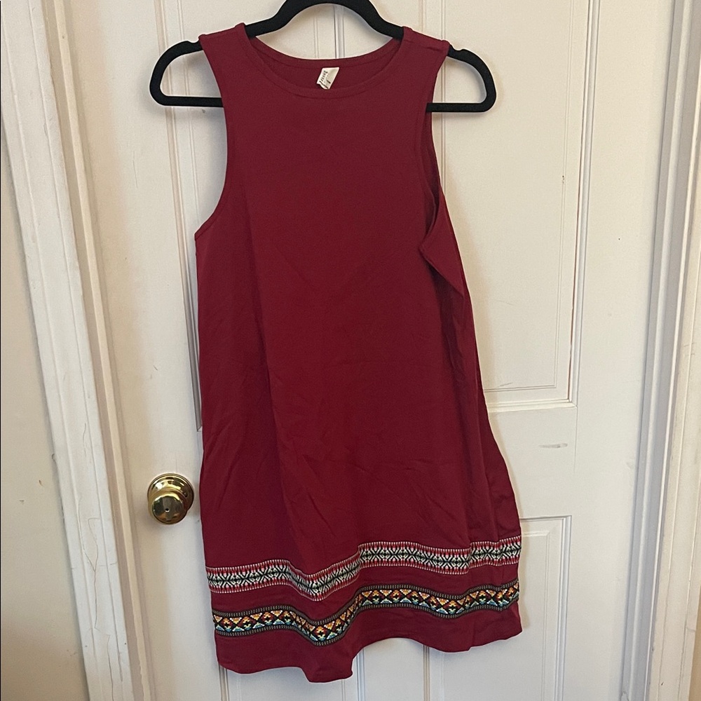 Girls' Sleeveless Burgundy Dress with Tribal Hem